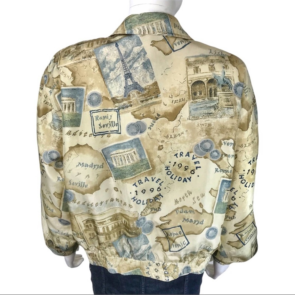 Vintage Casual Corner Petite Sophisticate Silk Travel Print Bomber - Picture 8 of 10